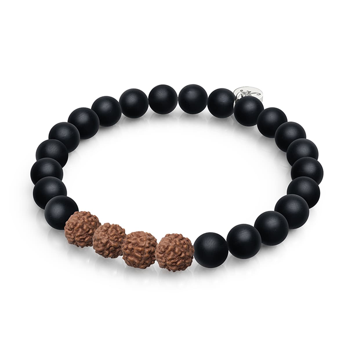Gourou | Agate noire mate x Rudraksha | Bracelet Mala